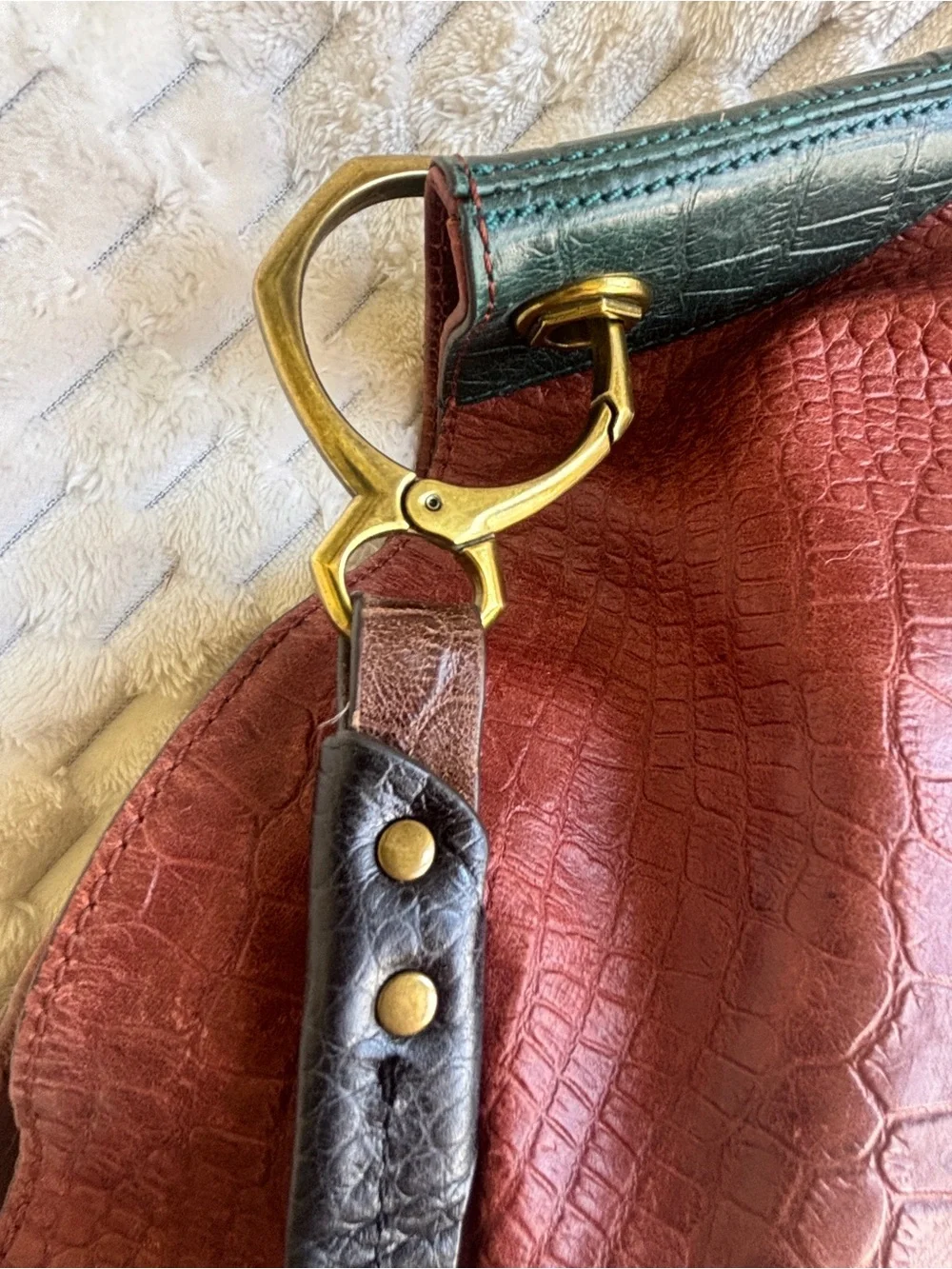 orYANY croc, embossed, leather color block antique gold statement tote